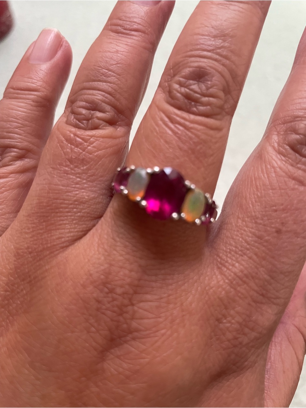 Sterling Silver Pink Multi-Gemstone Ring